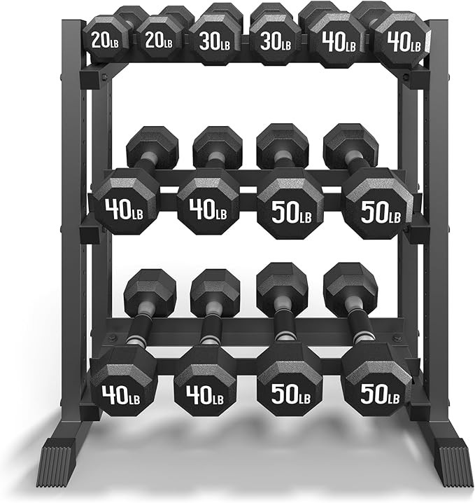 3-Tier Dumbbell Rack Stand Only, 1100LB Capacity Adjustable Weight Rack for Home Gym, Heavy-Duty ... | Amazon (US)