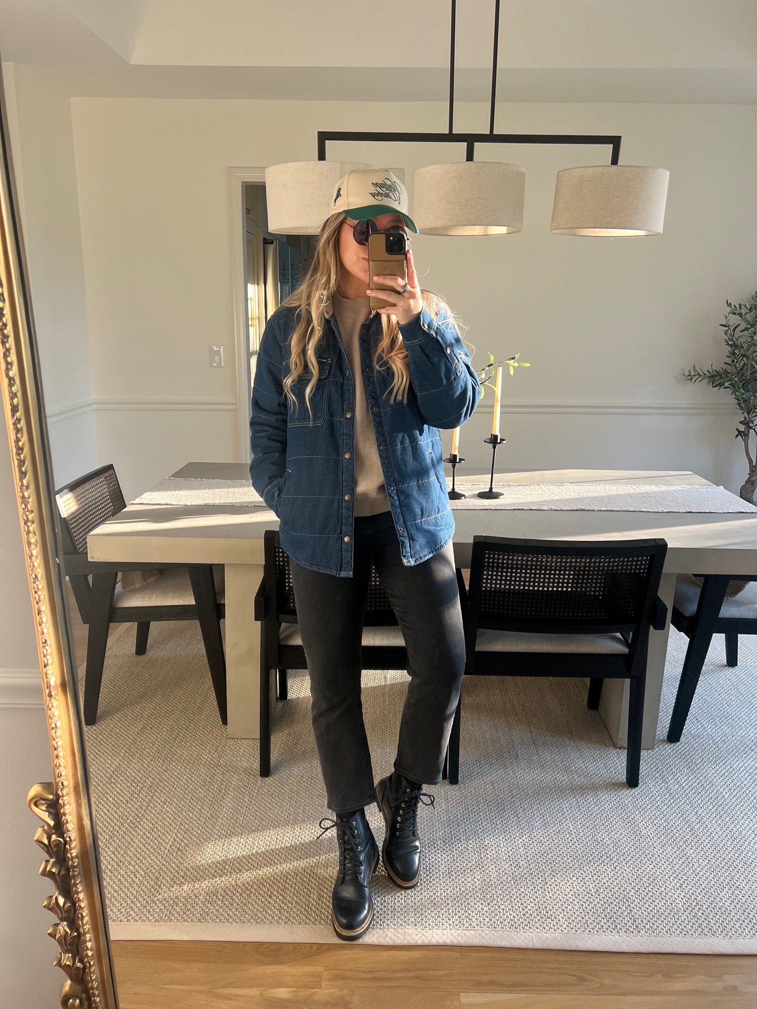 Today’s cold weather OOTD! 

Denim over jacket - black denim straight jeans - trucker hats - combat boots - crewneck style 

#LTKstyletip #LTKGiftGuide #LTKSeasonal