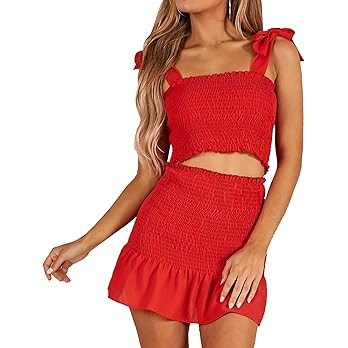 Women's Bohemian Bow Tie Tube Crop Top with High Waist Bodycon Skirt Two Piece Outfit Dress Suit ... | Amazon (US)