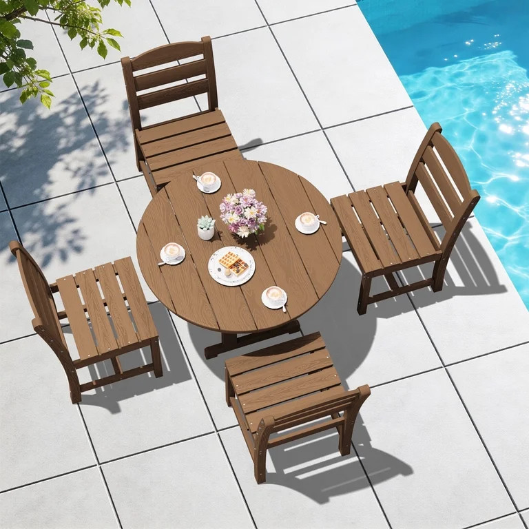Serwall Outdoor 5-Piece Round Dining Set, HDPE All Weather Patio Dining Set for 4, 45" Round Dini... | Walmart (US)