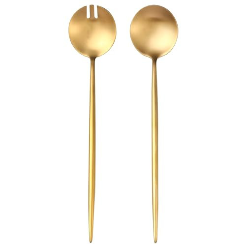 Lemeya Gold Salad Serving Utensils,Serving Spoons Stainless Steel,2Pcs Long Handle Salad Servers 11.42 Inch,Salad Utensils for Serving,Matte Finish,Dishwasher Safe | Amazon (US)