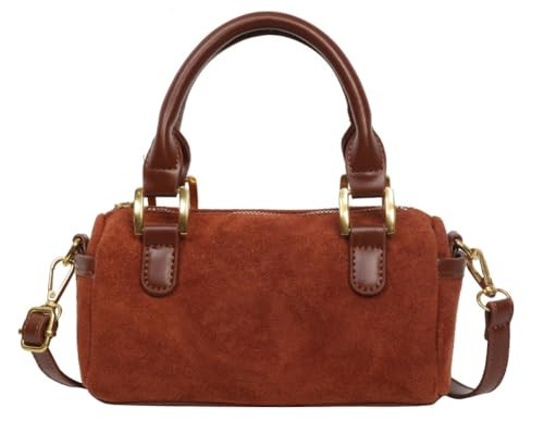 Slouchy Suede Boston Barrel Bag Women Corduroy Boho Satchels Shoulder Bag Crossbody Purse Mini Top-handle Tote Handbag | Amazon (US)