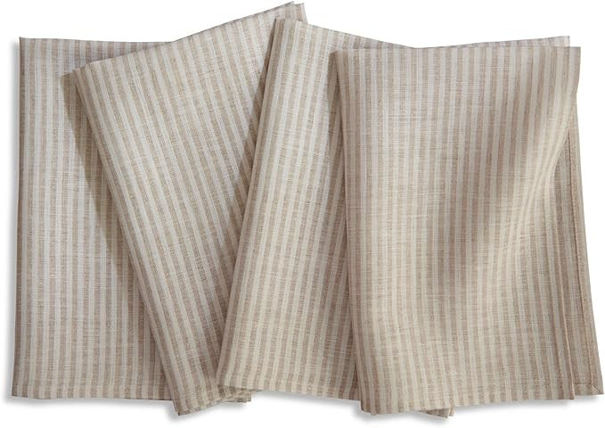 Solino Home Linen Cloth Napkins Set of 4-100% Pure Linen Natural and White Striped Dinner Napkins... | Amazon (US)