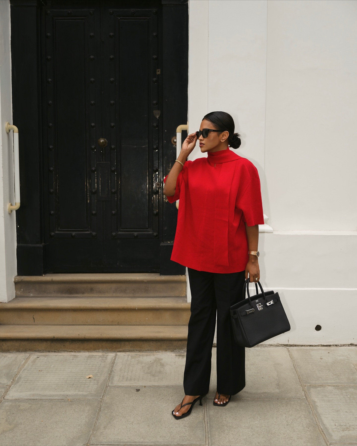 MAX MARA Fernet embroidered wool-canvas wide-leg pants, The Row red top with scarf neck, Pre-Owned Hermès Pre-Owned 2016 Birkin 30 leather tote bag,   Autumn style ,Autumn look ,Fall style ,Fall look ,Autumn outfit ,Autumn outfits, GRWM Outfit ,UK Fashion ,UK Women ,London lifestyle, Evening Outfit, Date night outfit, Date night, Street style ,Work wear Outfit, Fall Office wear outfit 

 #LTKuk #LTKautumn #LTKworkwear