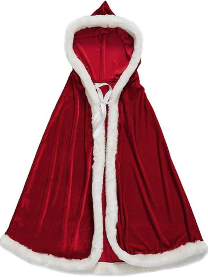 Christmas Cloak Cape Red Velvet Santa Claus Mrs. Santa Hooded Long Robe | SHEIN USA | SHEIN