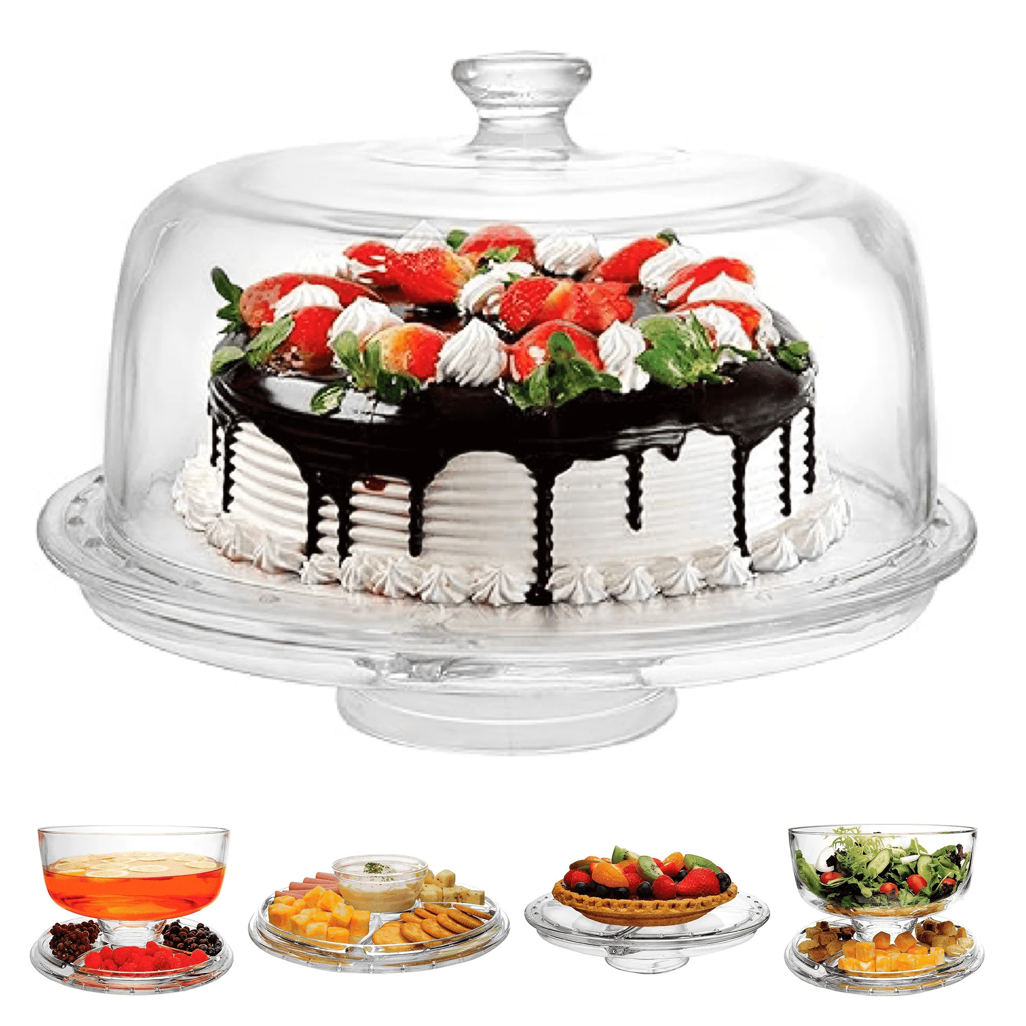 Joey’z Plastic Cake Stand with Lid, 6-in-1 Clear Serving Platter, Acrylic Cake Container for Sa... | Walmart (US)