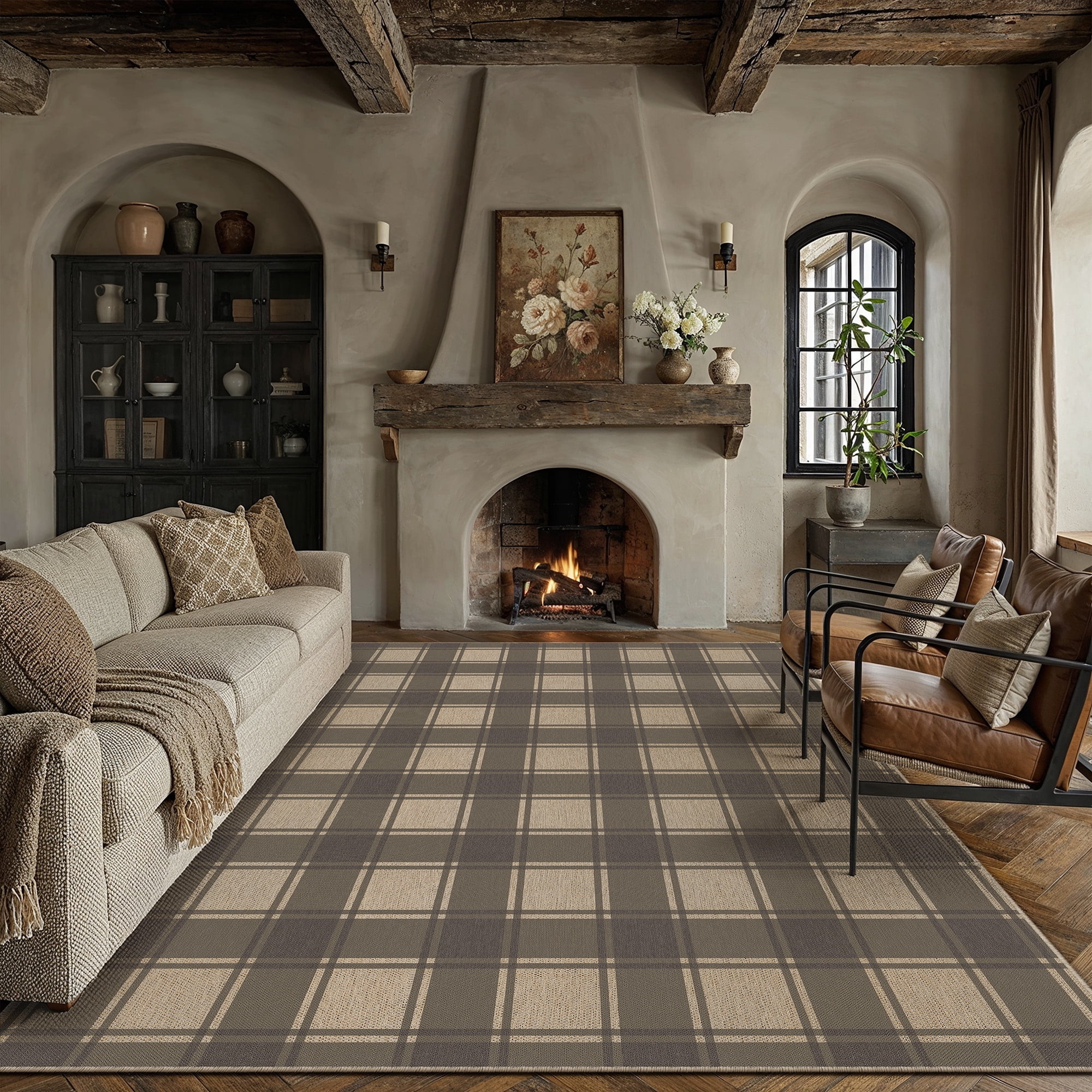 WIPONKEN 8'x10' Large Checkered Easy Jute Area Rugs for Living Room, Washable Outdoor Patio Rugs ... | Walmart (US)