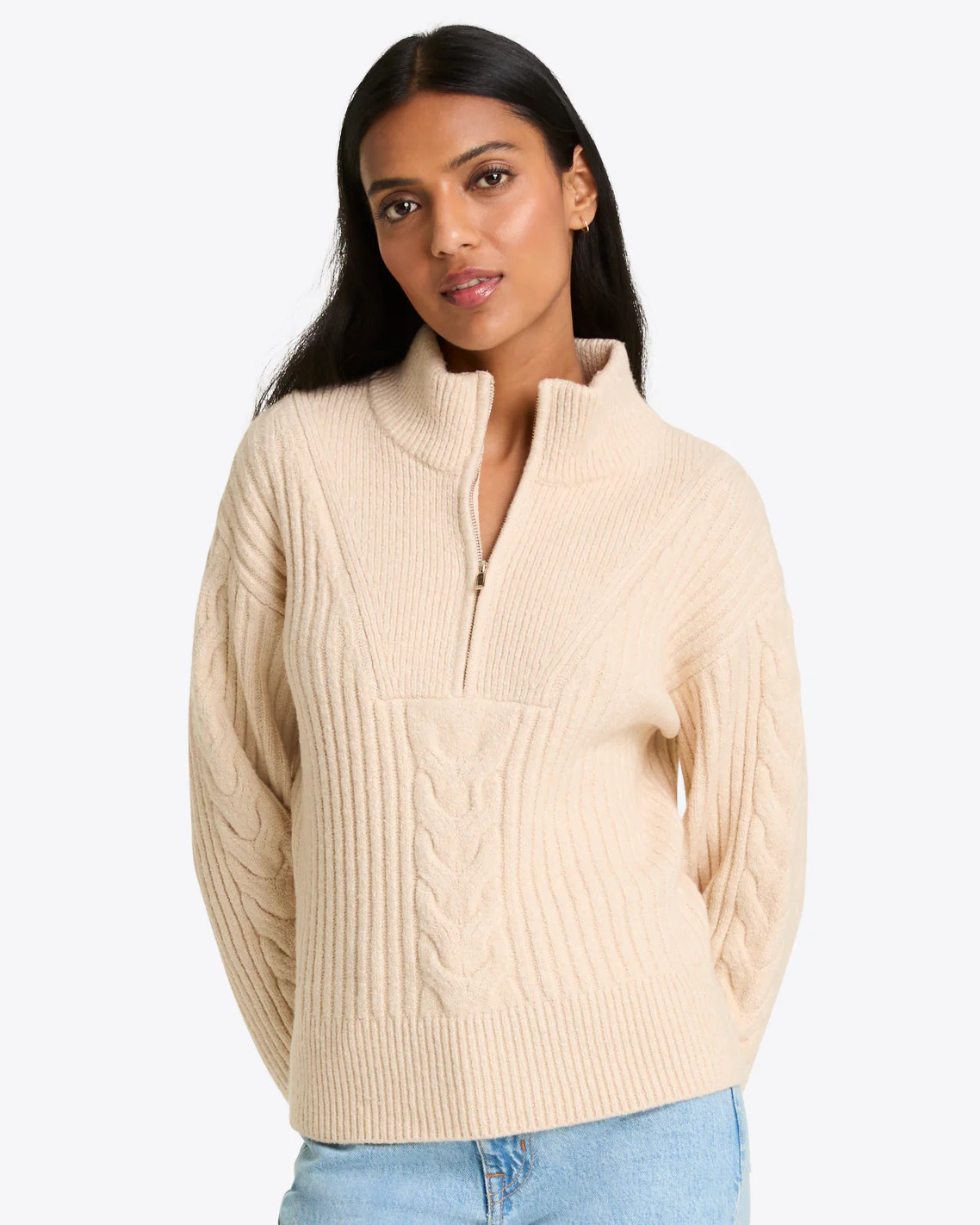 Quarter Zip Cableknit Sweater | Draper James (US)