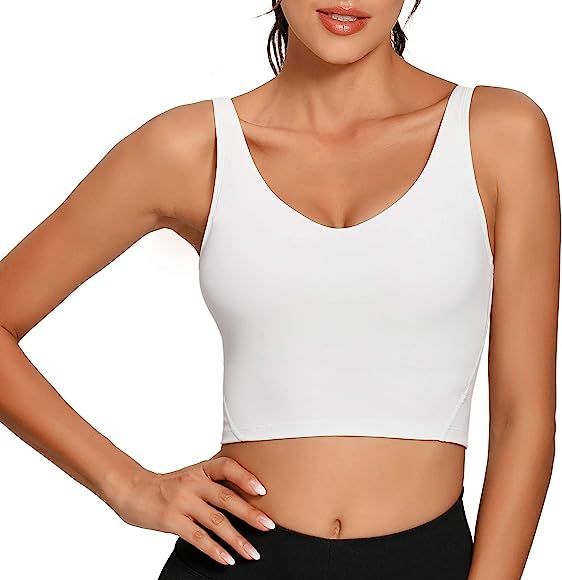 Lemedy Women Sports Bra Longline Crop Tank Top Padded Workout Running Yoga | Amazon (US)