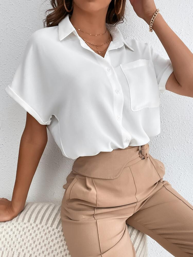 SHEIN Tall Batwing Sleeve Pocket Patched Shirt | SHEIN