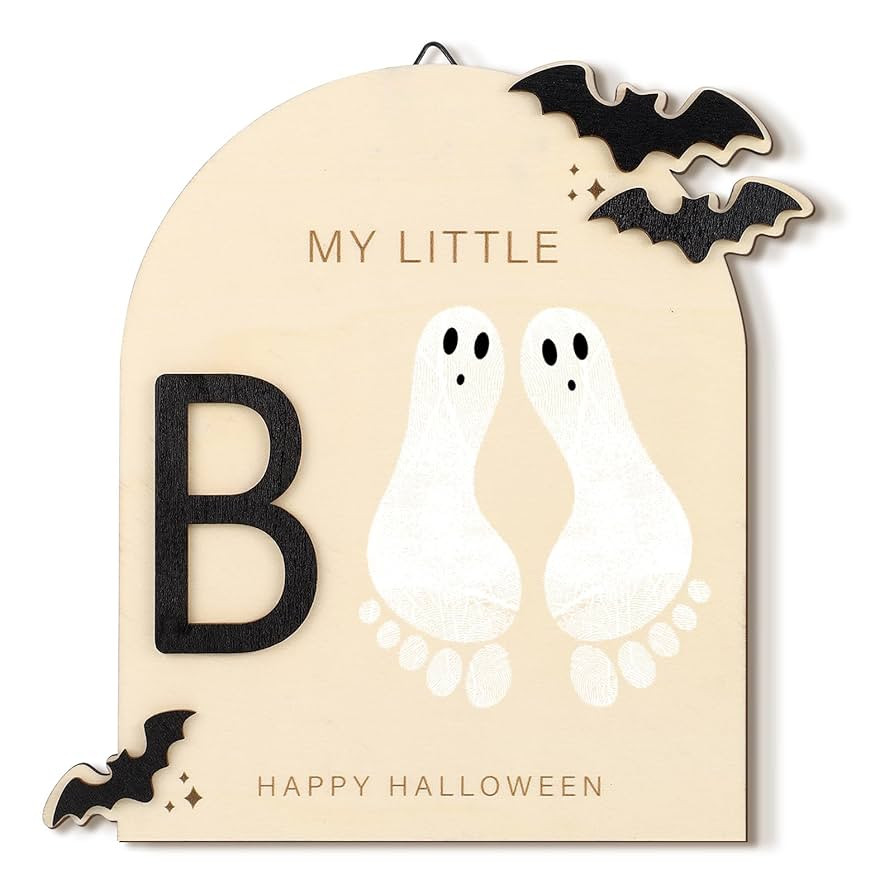 Baby's First DIY Footprint Art Wooden Milestone Card Keepsake Little Boo Sign Nursery Decorative ... | Amazon (US)