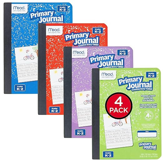 Mead Primary Journal, 4 Pack, Half Page Ruled, Grades K-2, 7-1/2" x 9-3/4", 100 Sheets per Journa... | Amazon (US)