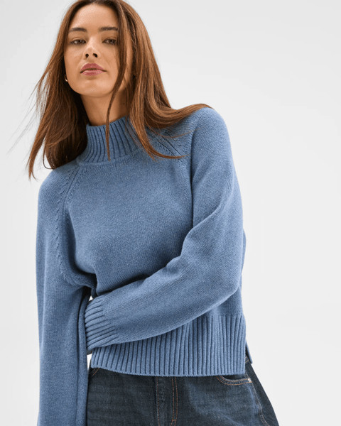Lily Loves Australian Cotton Blend High Neck Knit Jumper - Denim Blue | Target AU