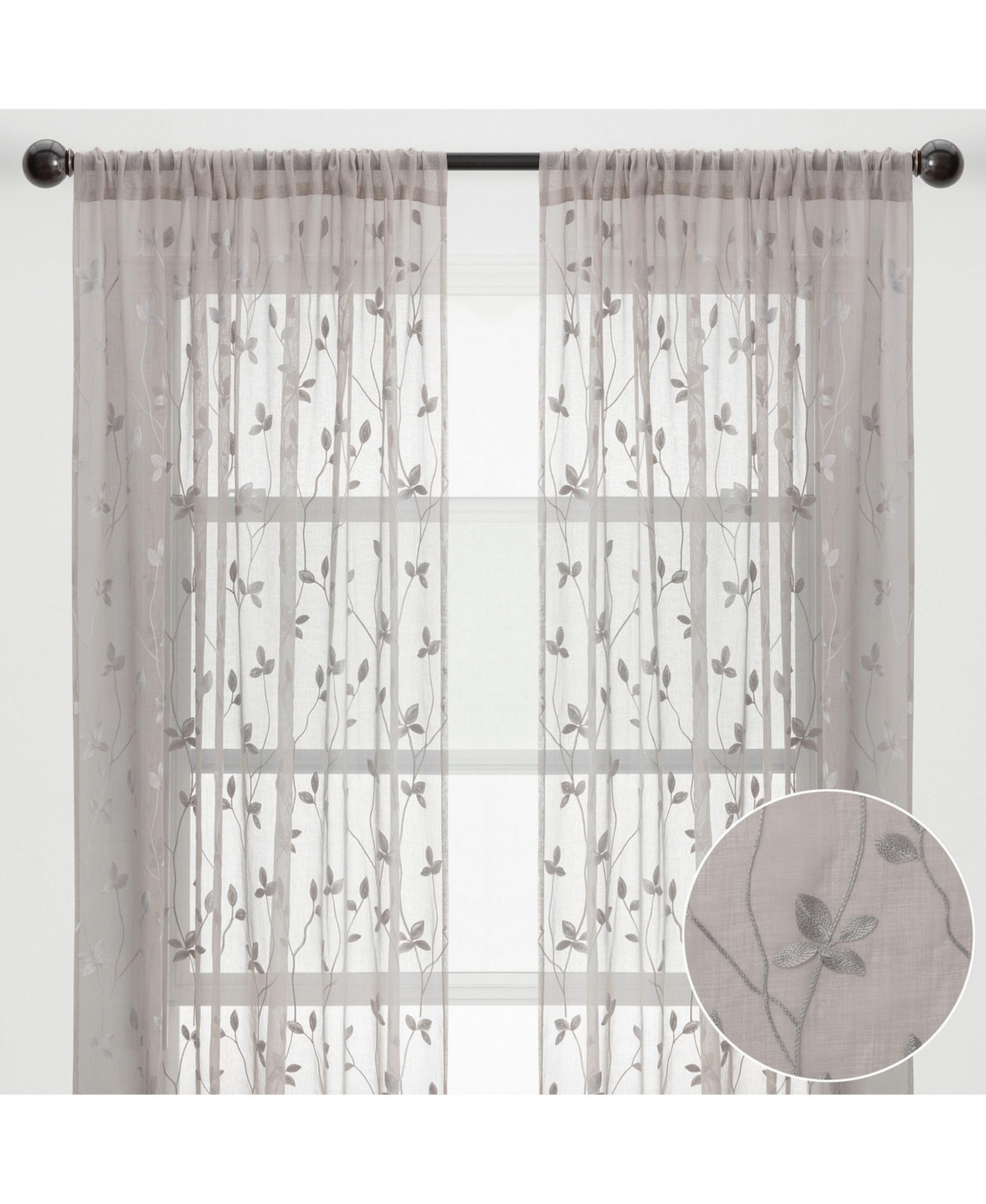 Chanasya Premium Embroidered Vine Curtains - Sheer Curtains for Living Room, Bedroom, Kitchen - 52" x 96" - White, 2 Panels - Taupe | Macy's