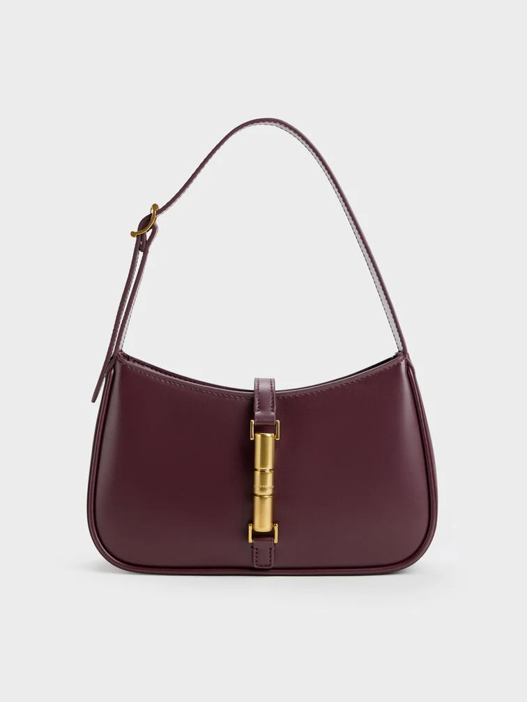 Cesia Metallic-Accent Shoulder Bag - Wineberry Red | Charles & Keith US