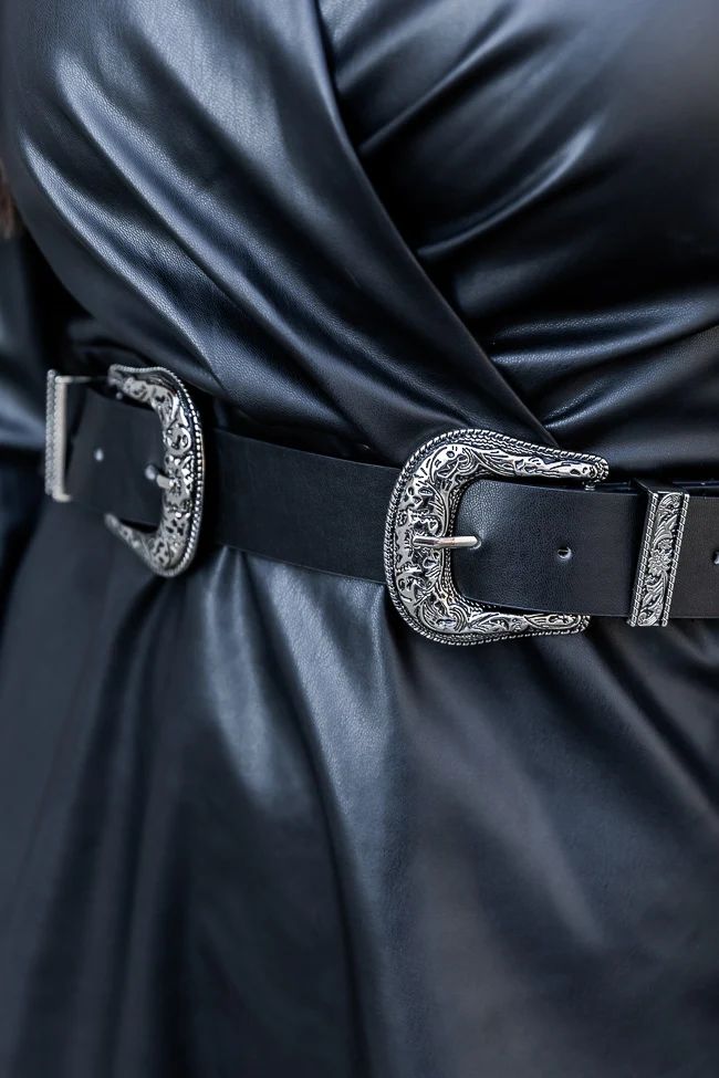 Wrangle You In Black Double Buckle Belt | Pink Lily