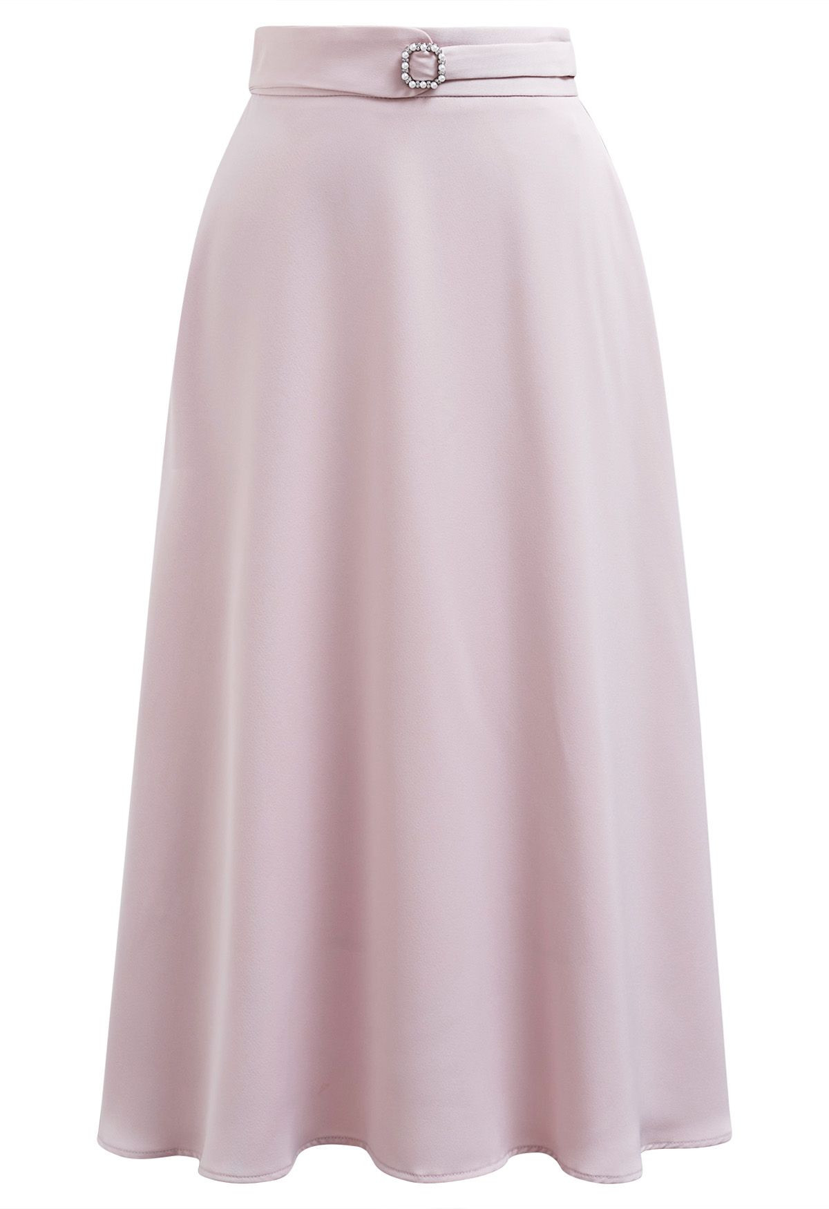 Subtle Pearl Square Buckle A-Line Skirt in Pink | Chicwish