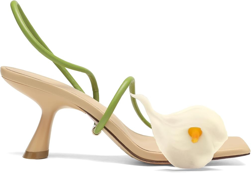 Flower Kitten Heels for Women Open Square Toe Floral Low Kitty Heels Sexy Strappy Wedding Dressy ... | Amazon (US)