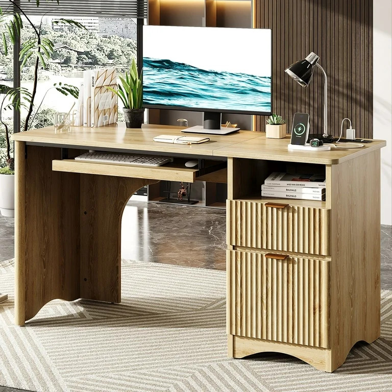 Bestier 55" Computer Writing PC Desk Home Office with Power Outlets Keyboard Tray and Storage Dra... | Walmart (US)