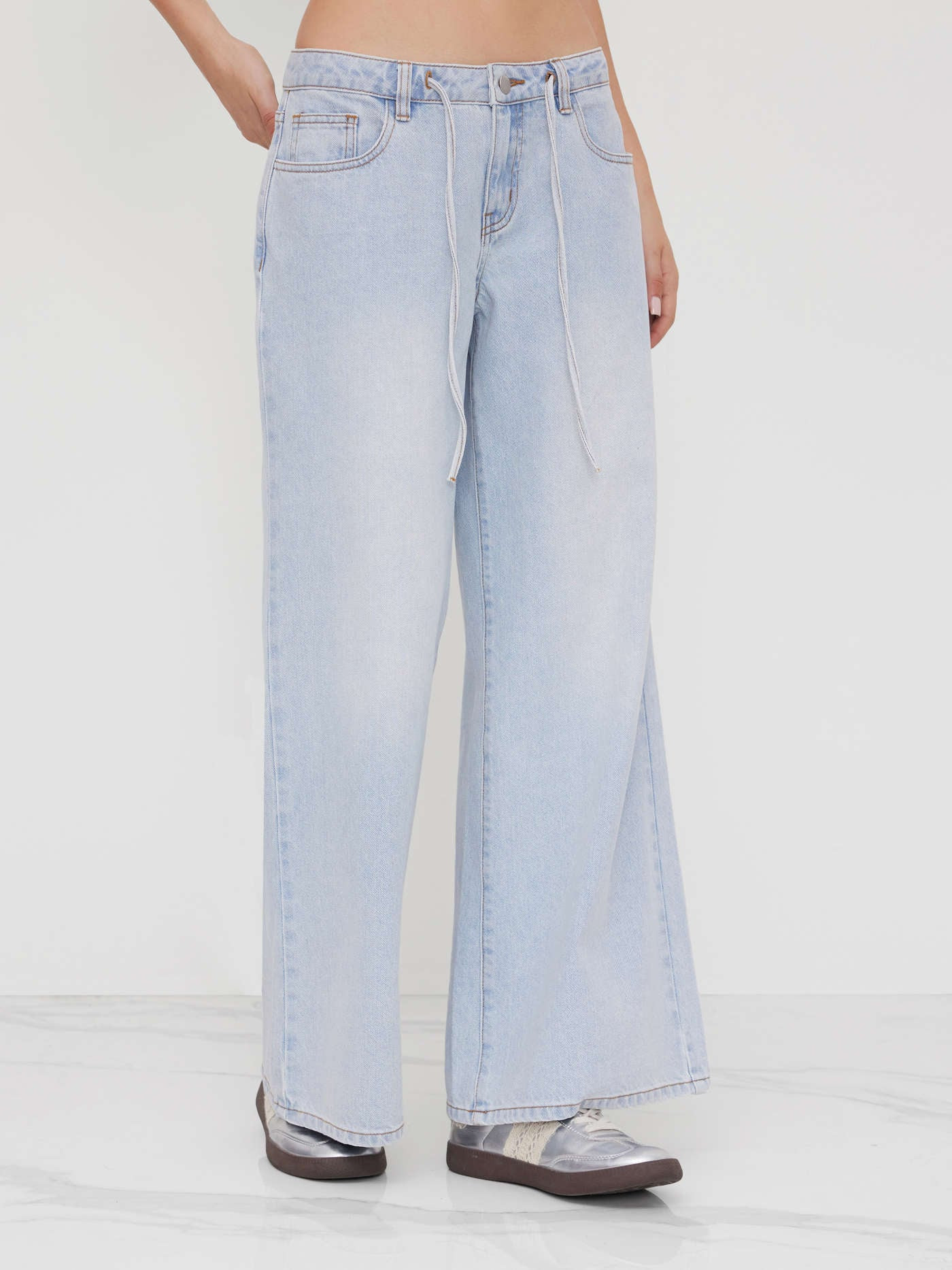Denim Cider Denim Low Rise Drawstring Straight Leg Jeans For Daily Casual | Cider