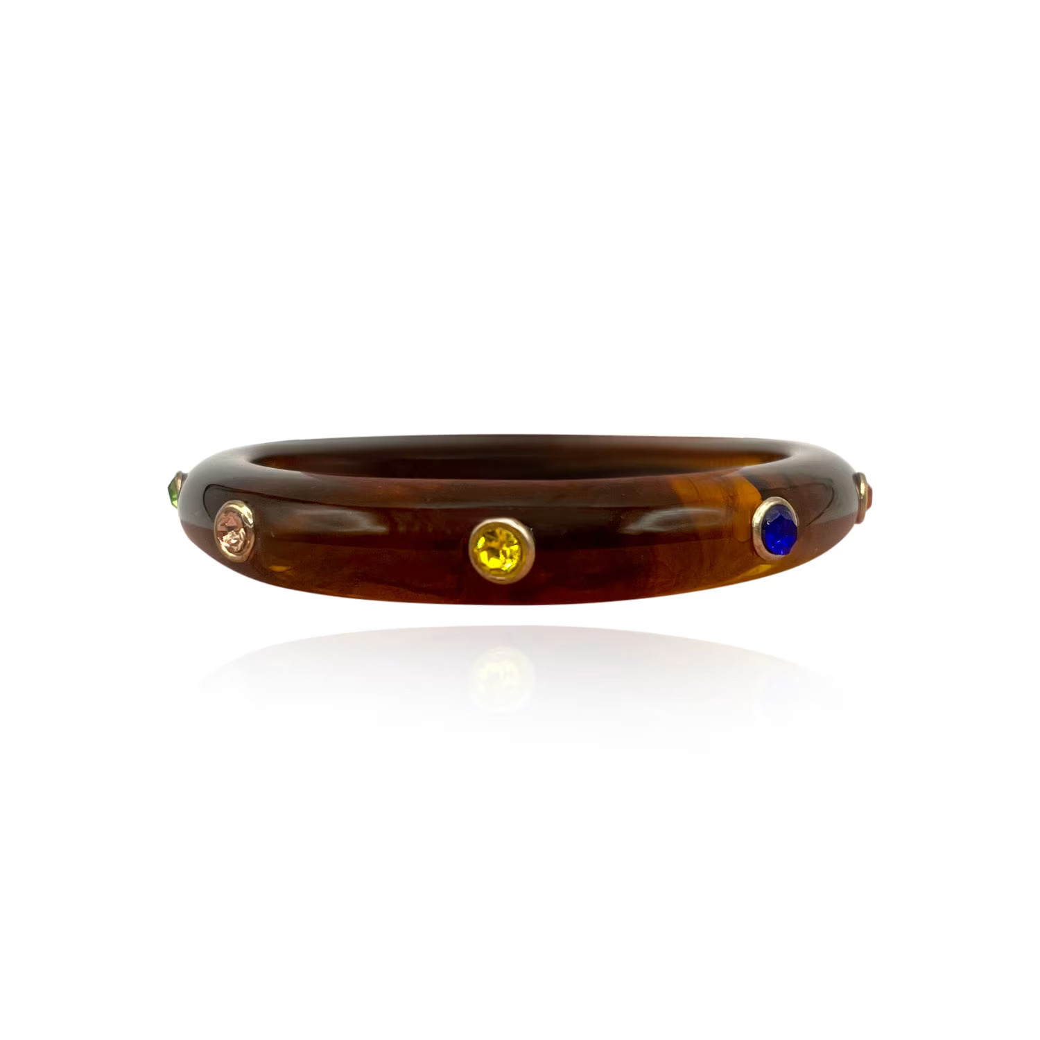 Tortoise Resin Bangle With Multi-Color Crystals | Wolf & Badger