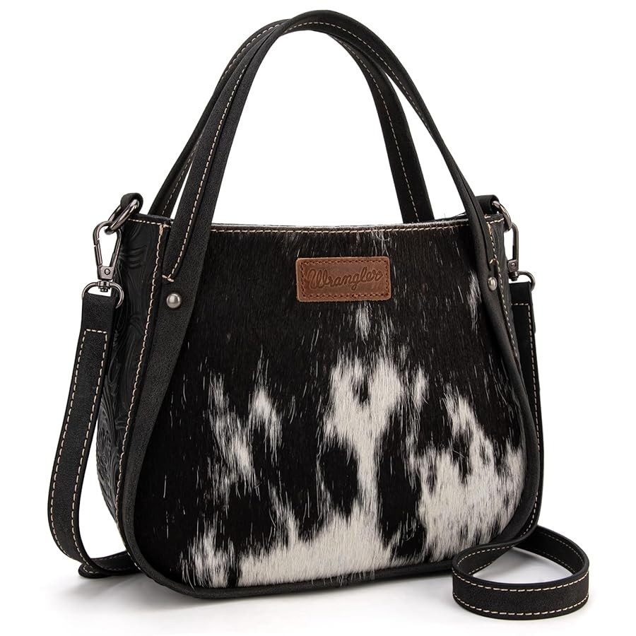 Wrangler Small Tote Purse for Women Western Cowhide Designer Top-handle Handbags with Strap | Amazon (US)