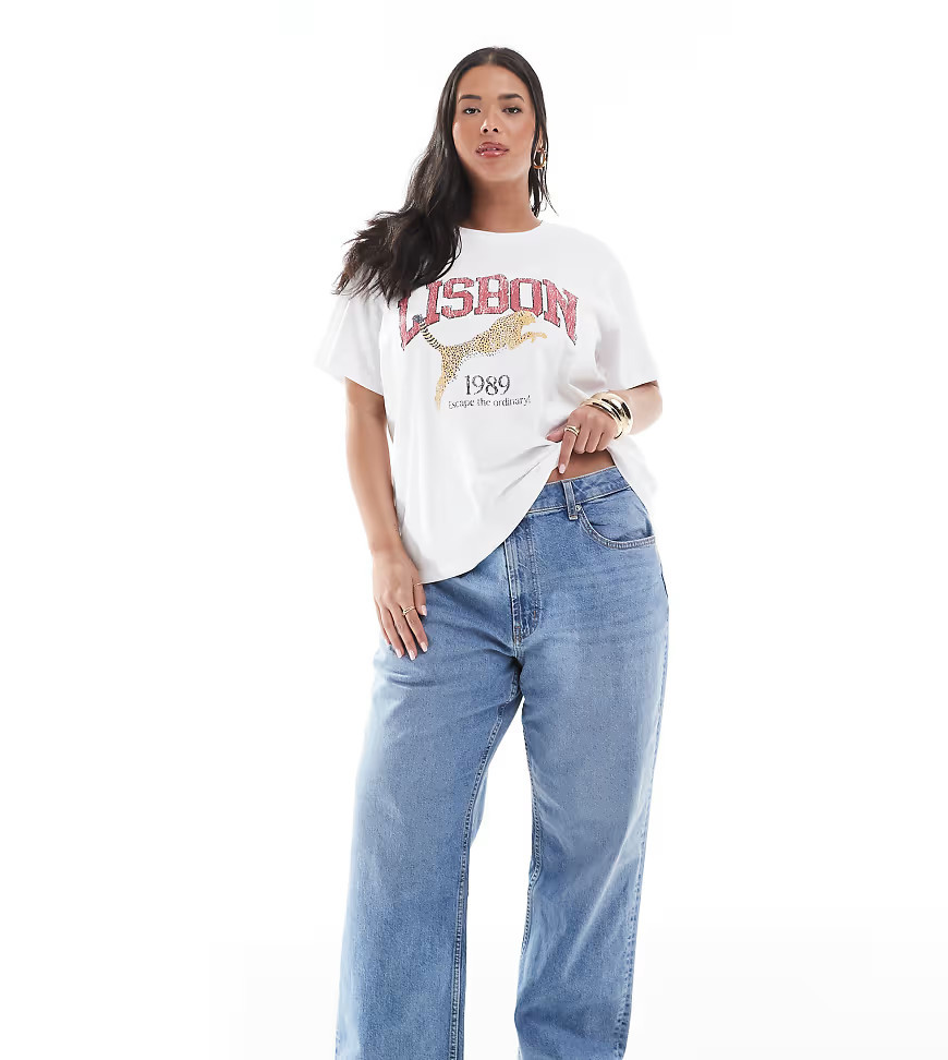 ASOS DESIGN Curve comfort stretch straight leg jeans in light mid blue | ASOS (Global)