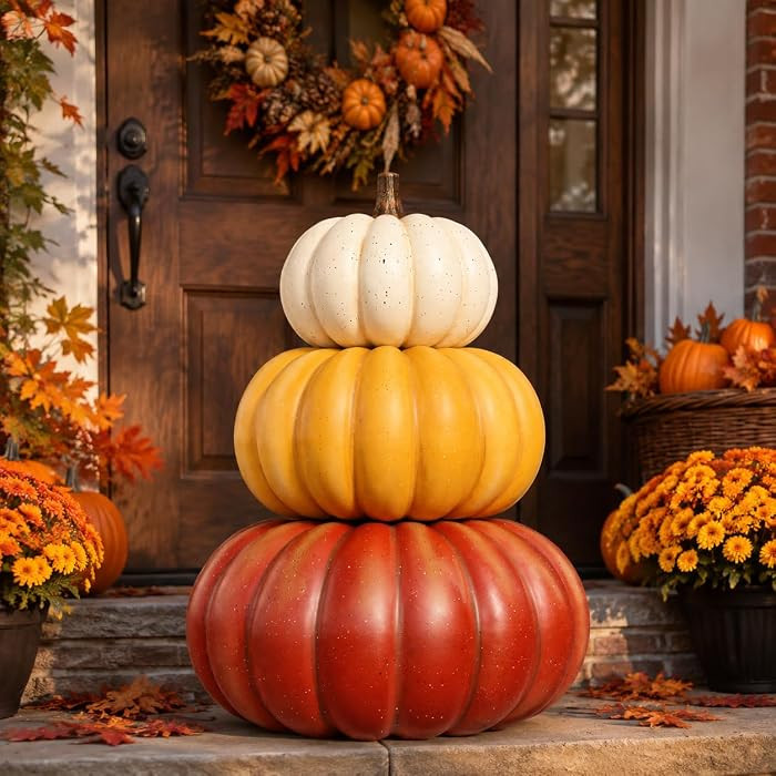 Bdor 3-Tier Stacked Pumpkin Decor, 22 Inch Foam Fall Harvest Accent | Amazon (US)