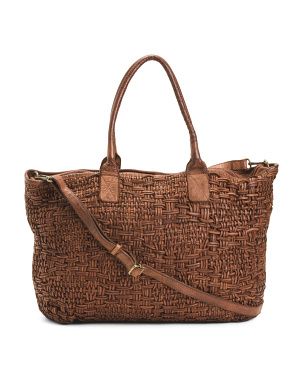 Leather Tote With Shoulder Strap | TJ Maxx