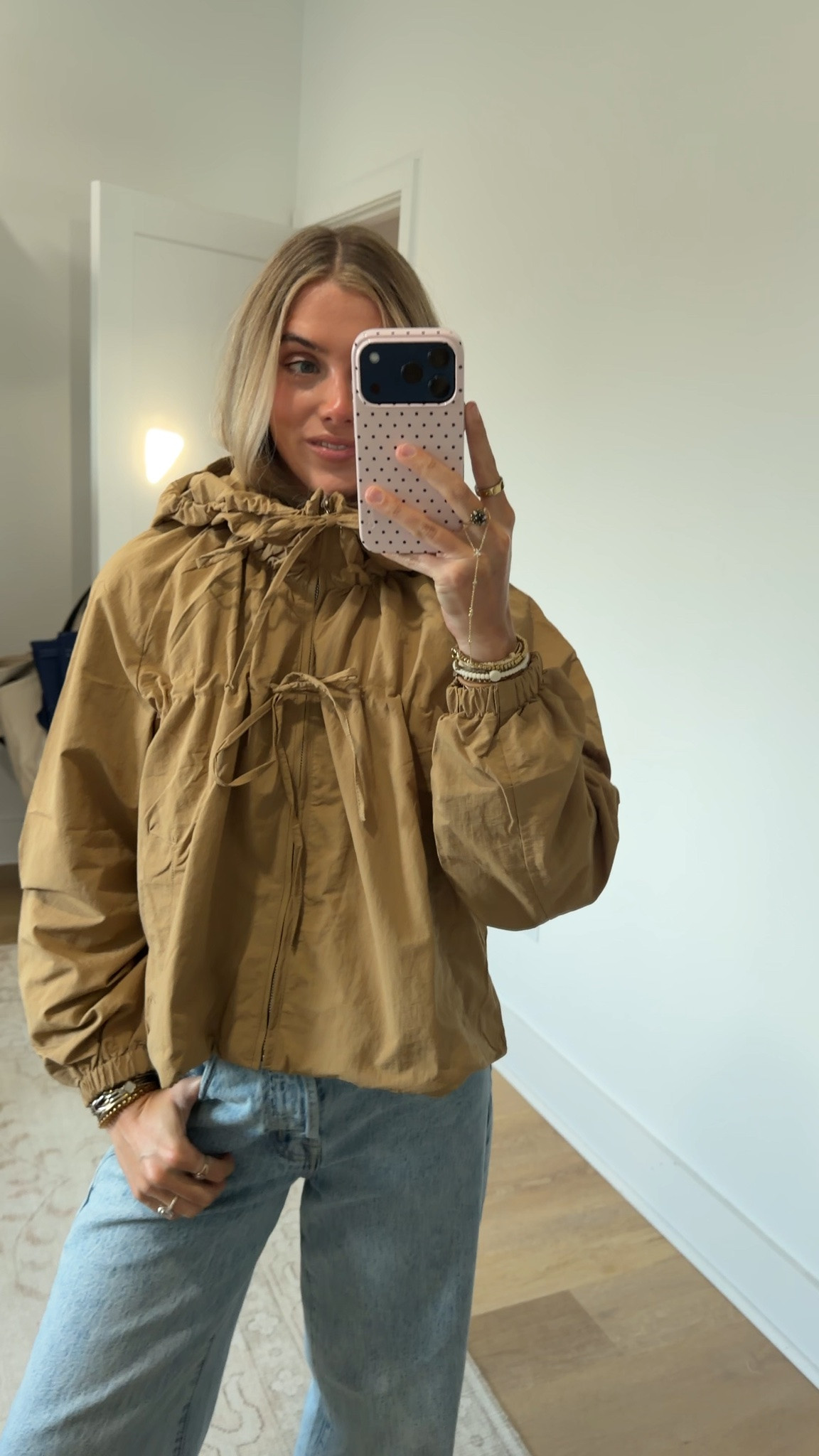 Amazon size small Xunger Women's Gathered Hooded Jacket Casual Loose Fit Bow Detail Coat Drawstring Hem Long Sleeve Outerwear with Pockets

#LTKootd #LTKSaleAlert #LTKSeasonal