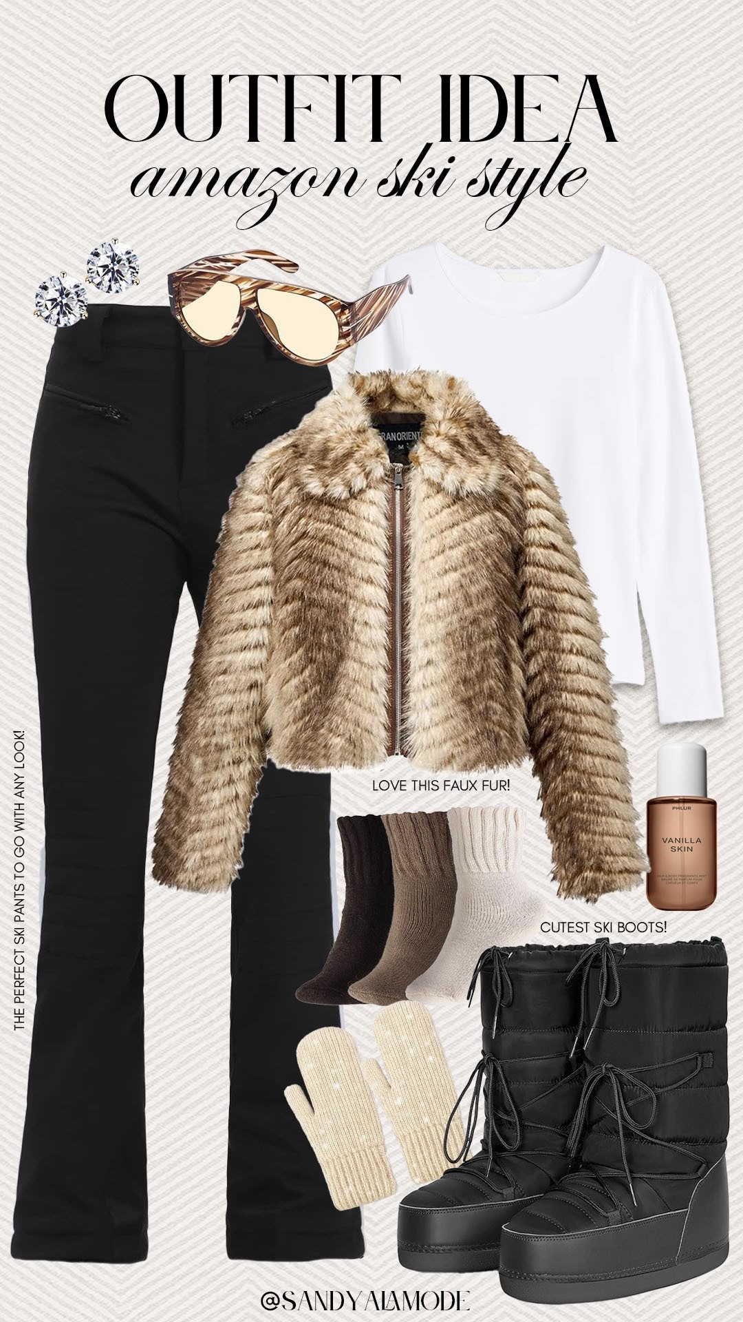 Amazon ski style. Apres ski style. Chic ski outfit. Amazon finds. Amazon fashion. Amazon skiing outfit. Neutral ski outfit. Faux fur cropped jacket. Amazon faux fur jacket. Black ski pants. Trendy ski style  

#LTKFindsUnder100 #LTKSeasonal #LTKFindsUnder50