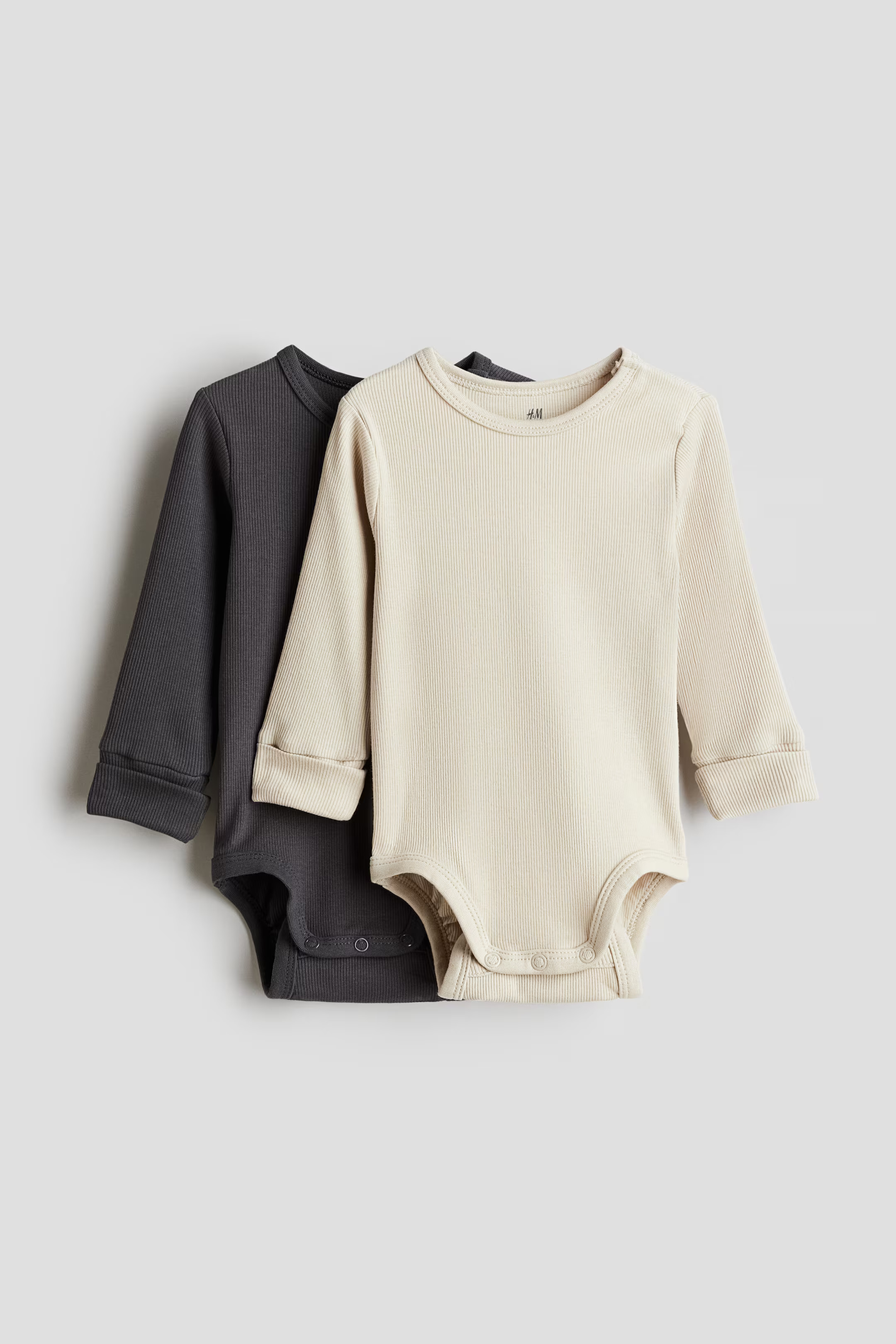 2-pack long-sleeved bodysuits - Light beige/Black - Kids | H&M GB | H&M (UK, MY, IN, SG, PH, TW, HK)