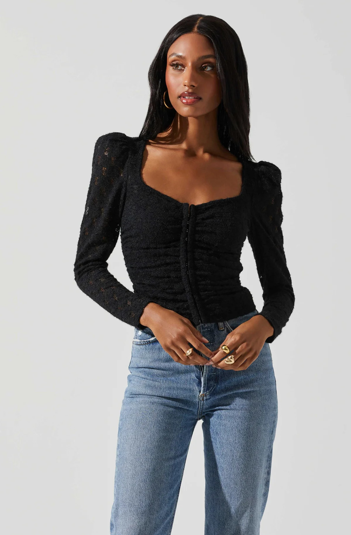 Leia Long Puff Sleeve Lace Top | ASTR The Label (US)