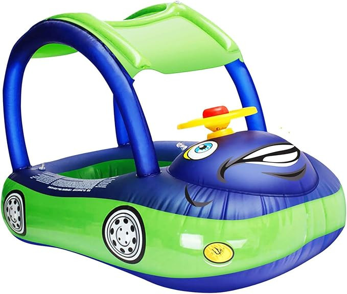 iGeeKid Baby Inflatable Pool Float with Canopy, Car Shaped Babies Swim Float Boat with Sunshade S... | Amazon (US)