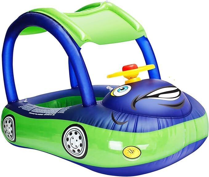 iGeeKid Baby Inflatable Pool Float with Canopy, Car Shaped Babies Swim Float Boat with Sunshade S... | Amazon (US)