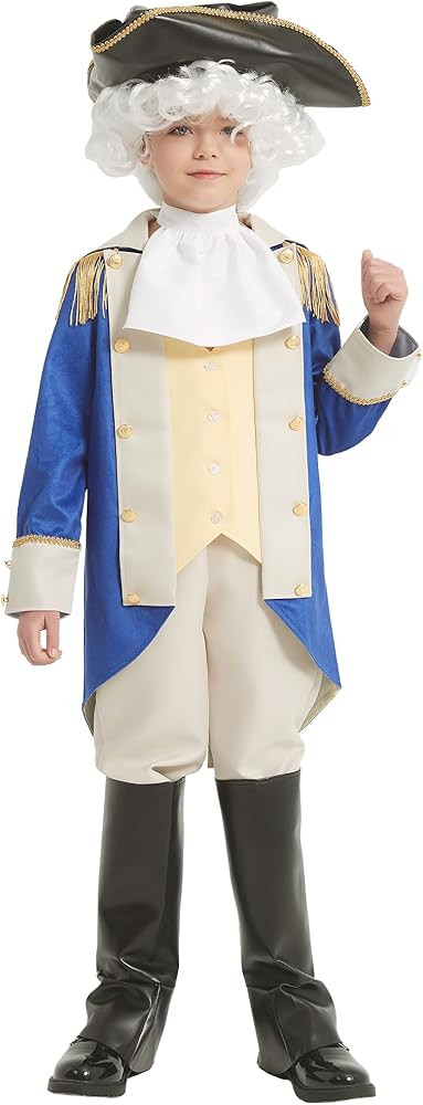 George Washington Costume for Kids, Founding Father Outfit with Wig Hat Colonial Patriot Boy Suit... | Amazon (US)
