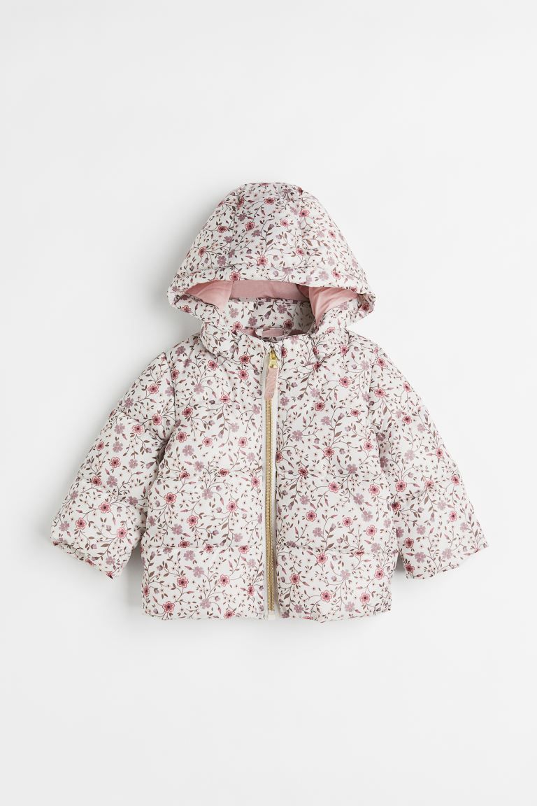 Hooded Puffer Jacket - White/floral - Kids | H&M US | H&M (US + CA)