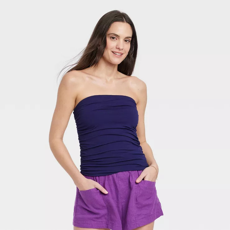 Women's Slim Fit Ruched Tube Top - A New Day™ | Target