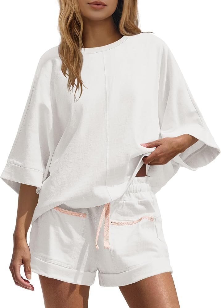 Panadila Womens Oversized Lounge Sets Summer 2 Piece Short Sets Half Sleeve Top and High Waisted ... | Amazon (US)