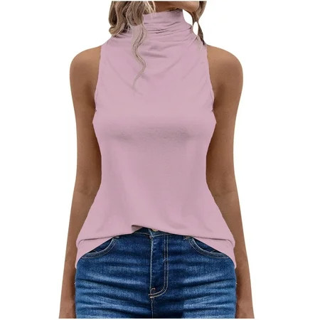 COFEST Women s Pleated Swing Tops Clearance Sleeveless Tops Trendy Round Neck Shirts Solid Tees Clot | Walmart (US)