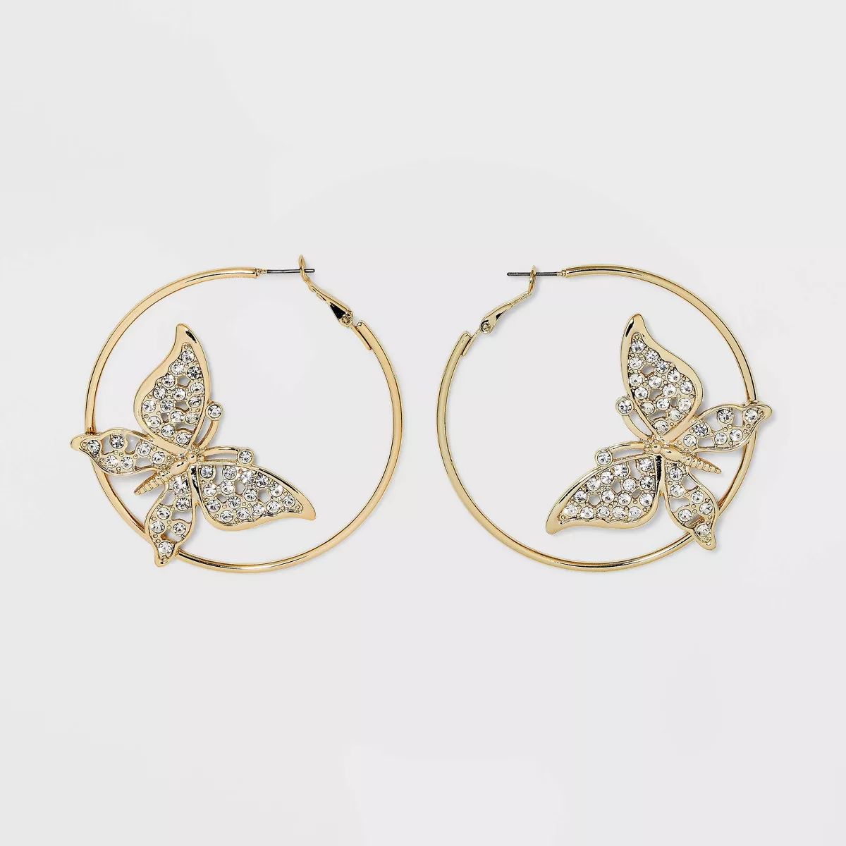 Rhinestone Butterfly Hoop Earrings - Wild Fable™ Gold | Target