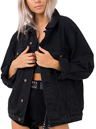 Oversize Black Jean Jacket Women Boyfriend Denim Jacket (XL, Black washed) | Amazon (US)