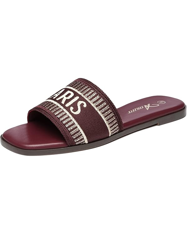 Athlefit Summer Black Flat Sandals for Women Comfortable Slip On Slide Sandals 2024 Fashion | Amazon (US)