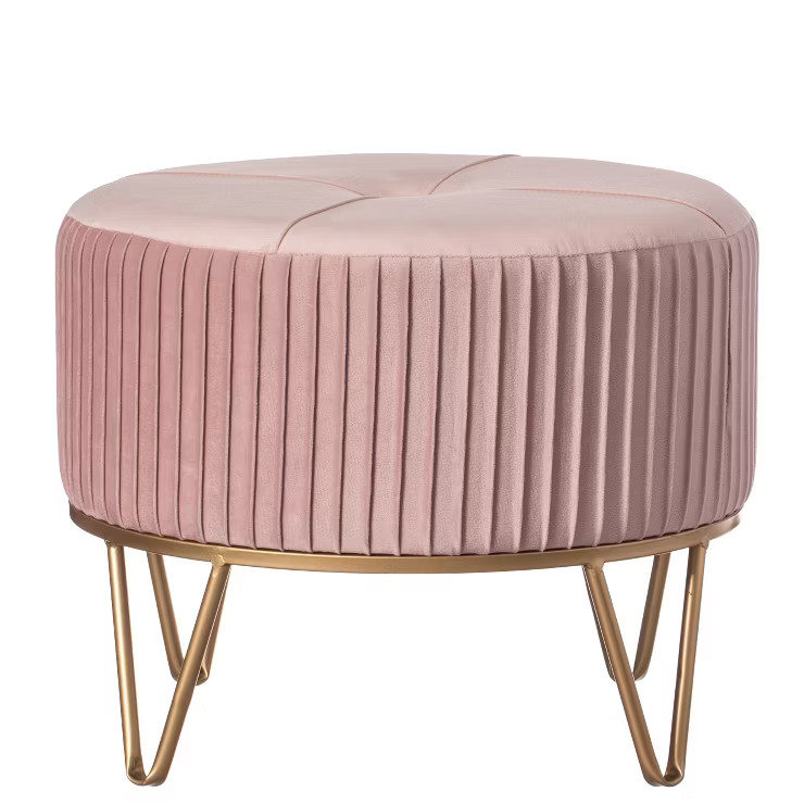 Fabulaxe Round Velvet Ottoman Stool Raised with Hairpin Gold Base | Target