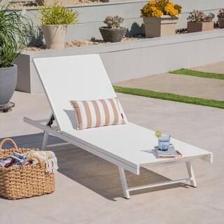 Salton White Metal Adjustable Outdoor Chaise Lounge | The Home Depot