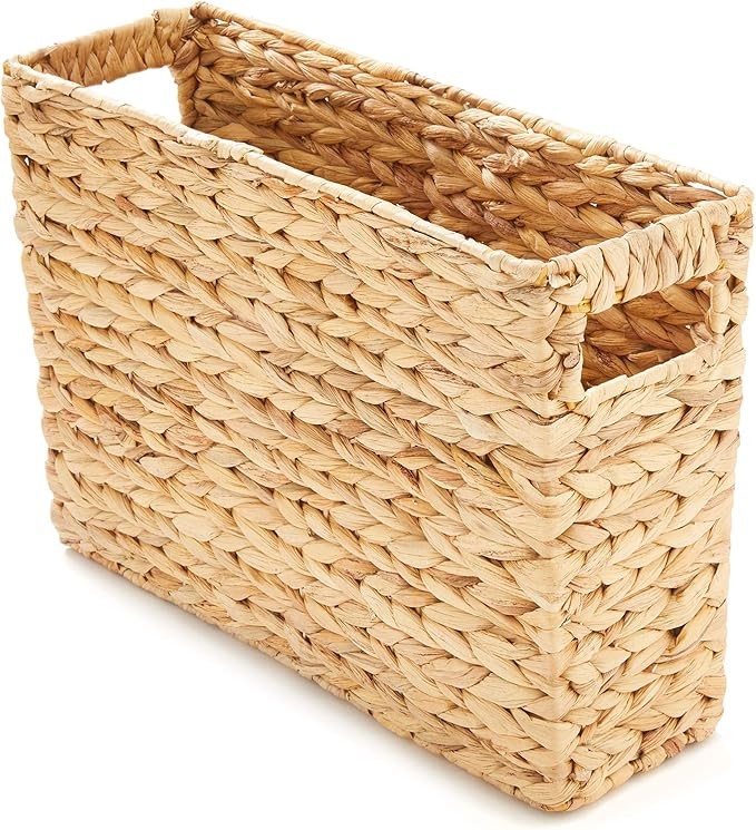 Americanflat Natural Rectangular Water Hyacinth Magazine Storage Basket with Handles - Hand-Woven... | Amazon (US)