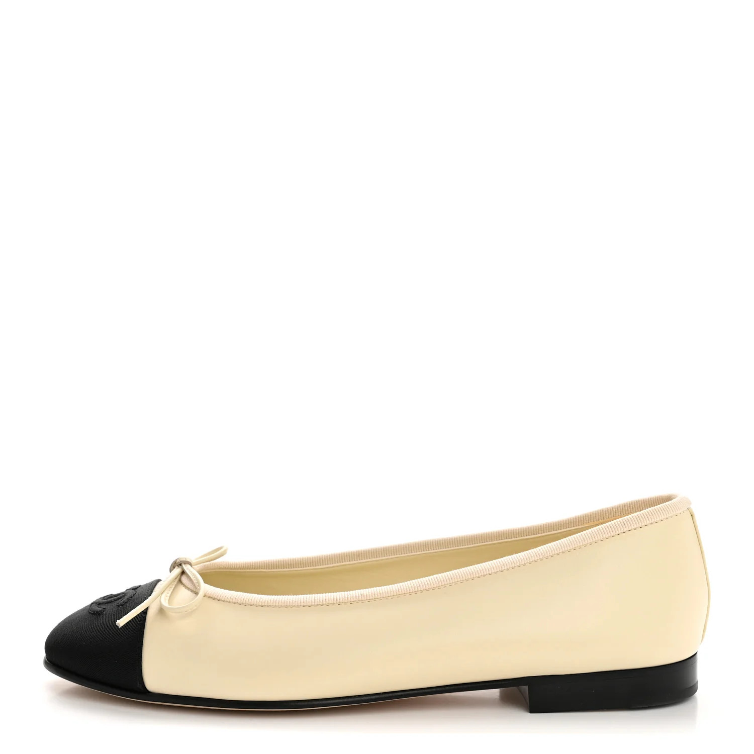 Calfskin Grosgrain Cap Toe CC Ballerina Flats 38 Ivory Black | FASHIONPHILE (US)