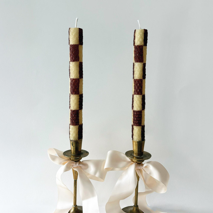 Checkered Taper Candles (brown & Beige) Candles & Holders | Minted