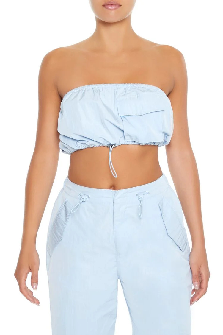 Women's Cargo Tube Crop Top in Sky Blue Small | Forever 21