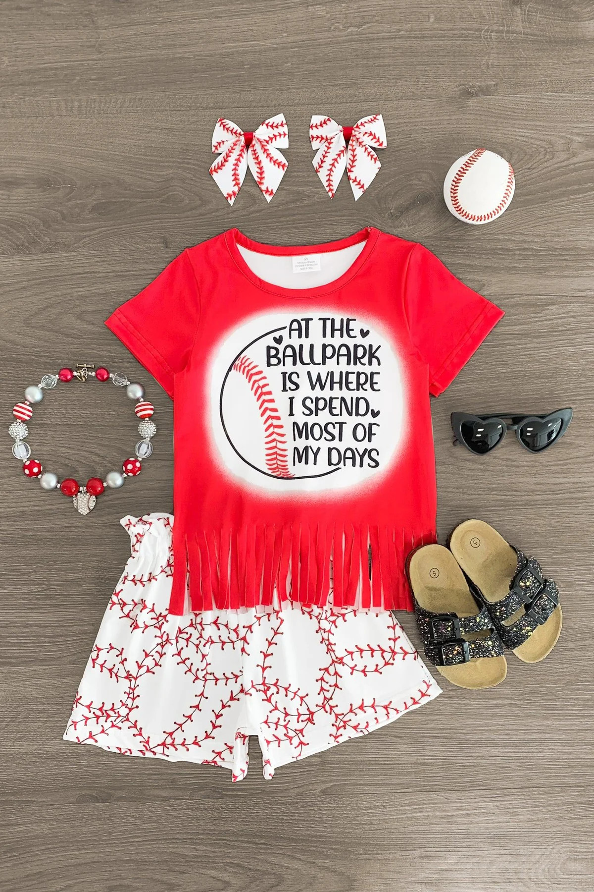 "At the Ballpark is Where I Spend Most of My Days" Baseball Short Set | Sparkle In Pink